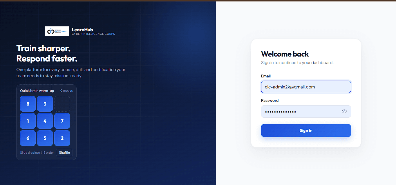 Admin login: Sign-in for platform administrators.
